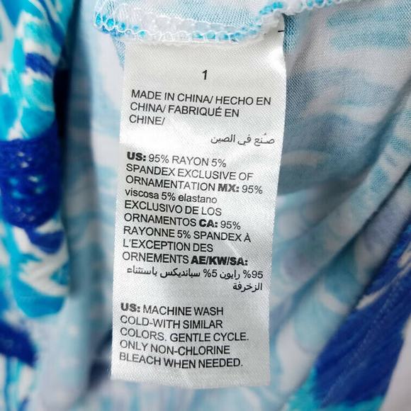 Chicos Top Asymmetrical Crochet-Hem Ikat Tunic Turquoise Blue Size 1 Medium - Picture 5 of 11